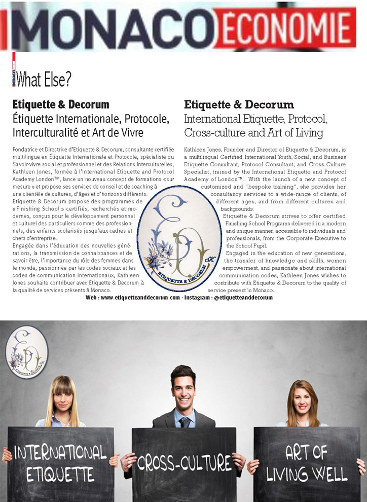 Monaco economie Mai 2018 - Article Etiquette and Decorum